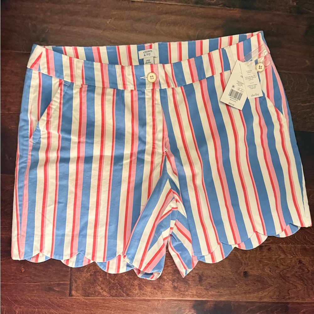 Crown & Ivy High Waist Shelby Blue and Red Shorts